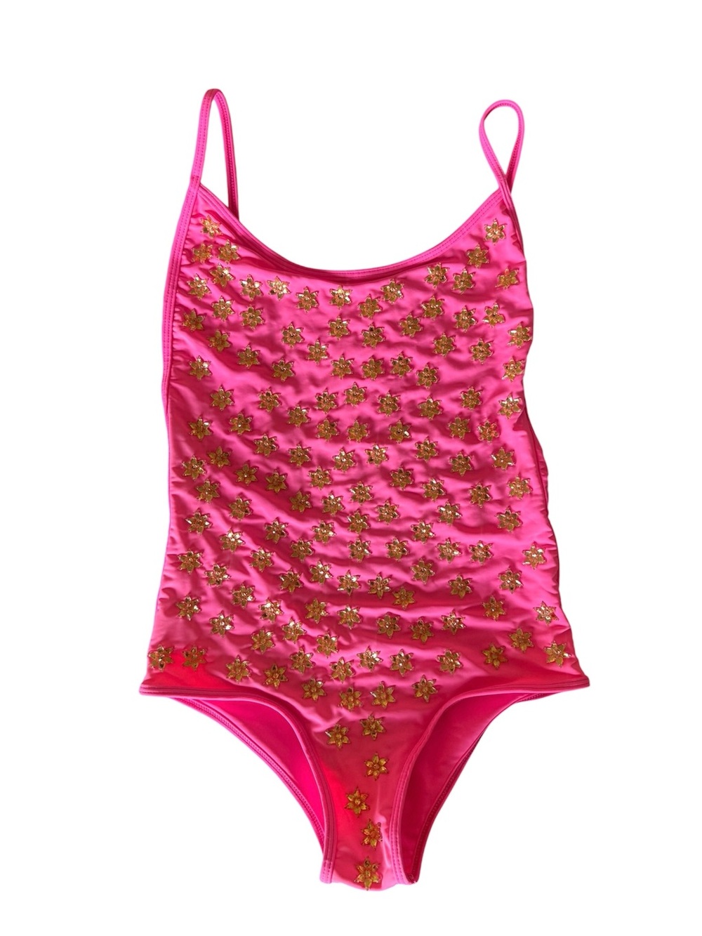 Beach Riot Hot Pink One-Piece Swimsuit with Gold Star Accents Size M.